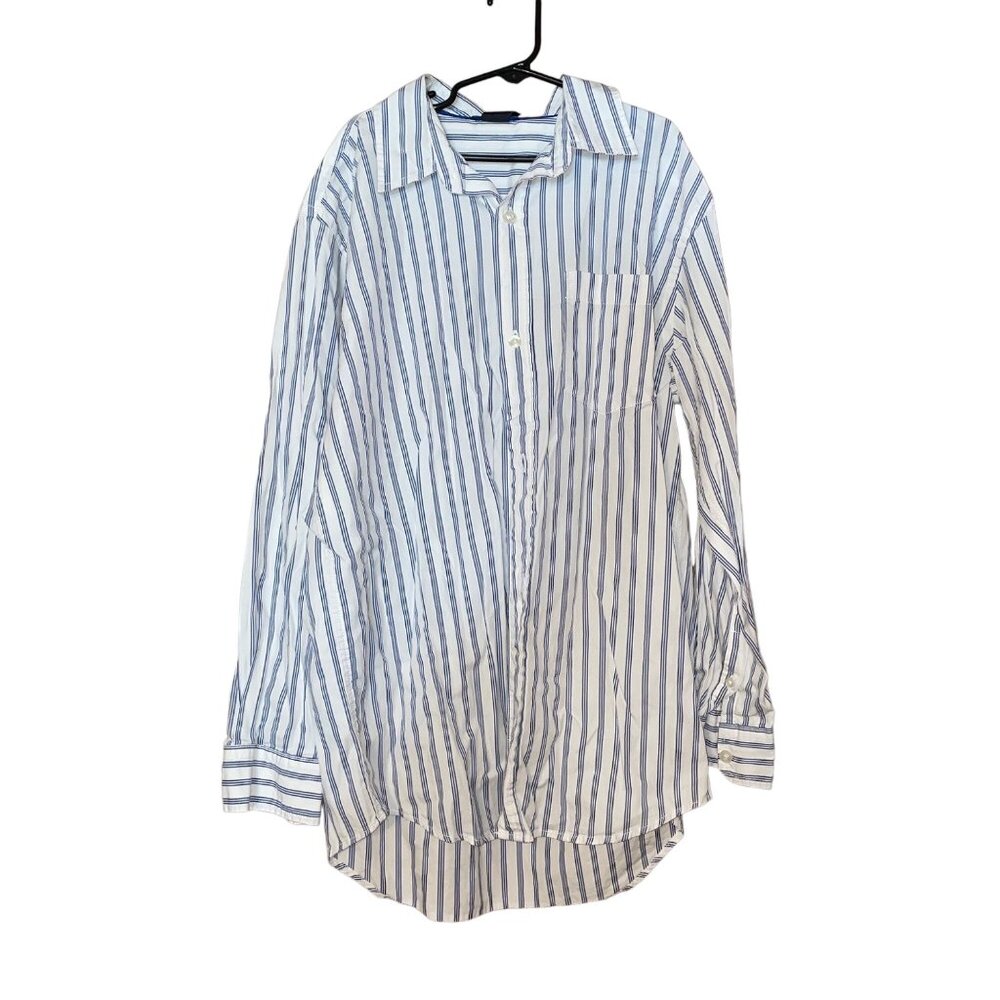 Gap Kids XL Boys Striped Button-Down Shirt Blue & White Long Sleeve Cotton